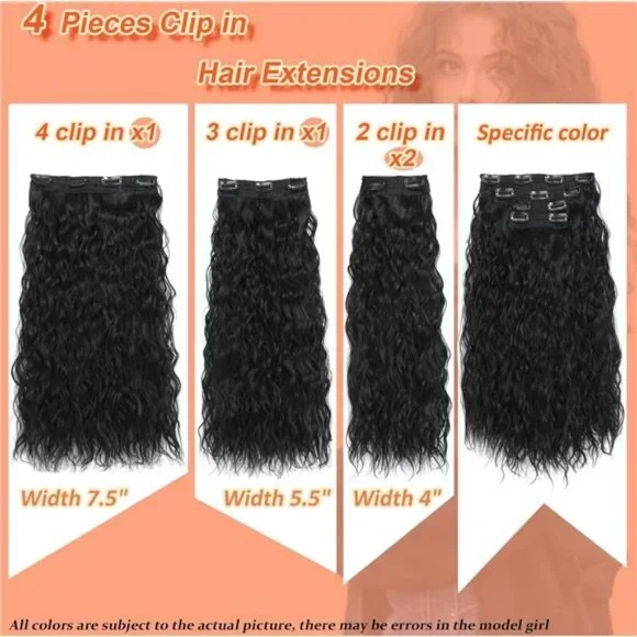 Hair Extensions Clip 18 Inch Synthetic Brown Natural Black